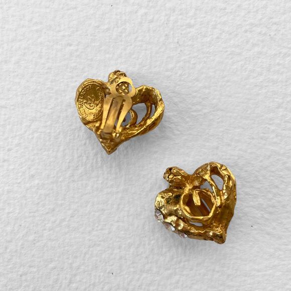 Vintage Christian Lacroix Heart Shaped Postmodern Gold Jeweled Cli On Earrings - Picture 7 of 9